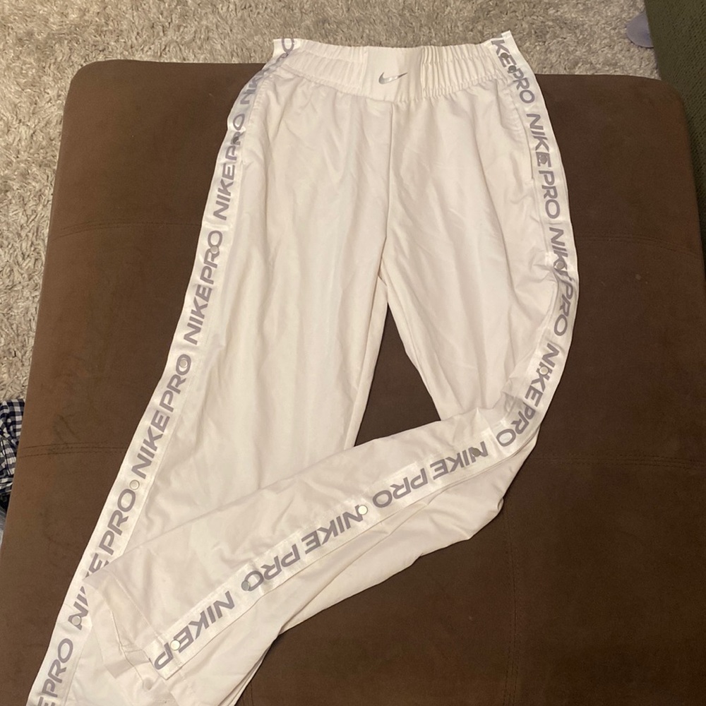 Cream/white Nike Pro button rip off sweatpants